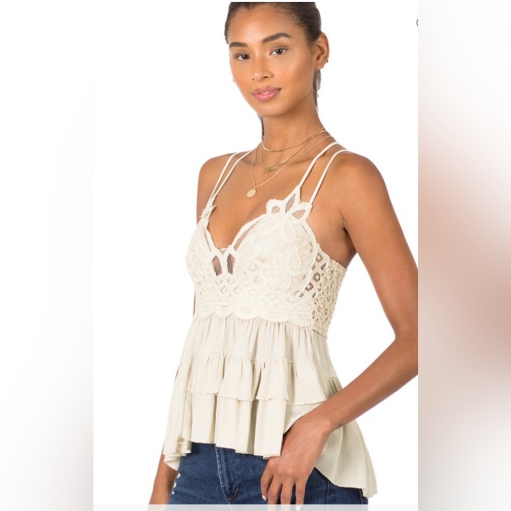 *Last One* Ivory Lace Crochet Cami Tiered Boho Tank Top, Strappy Back, S-M-L-XL - Picture 2 of 7